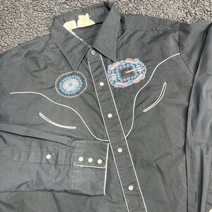 VTG Rocking K Ranchwear Embroidered Saloon Pearl Snap Western Shirt Men XL Black